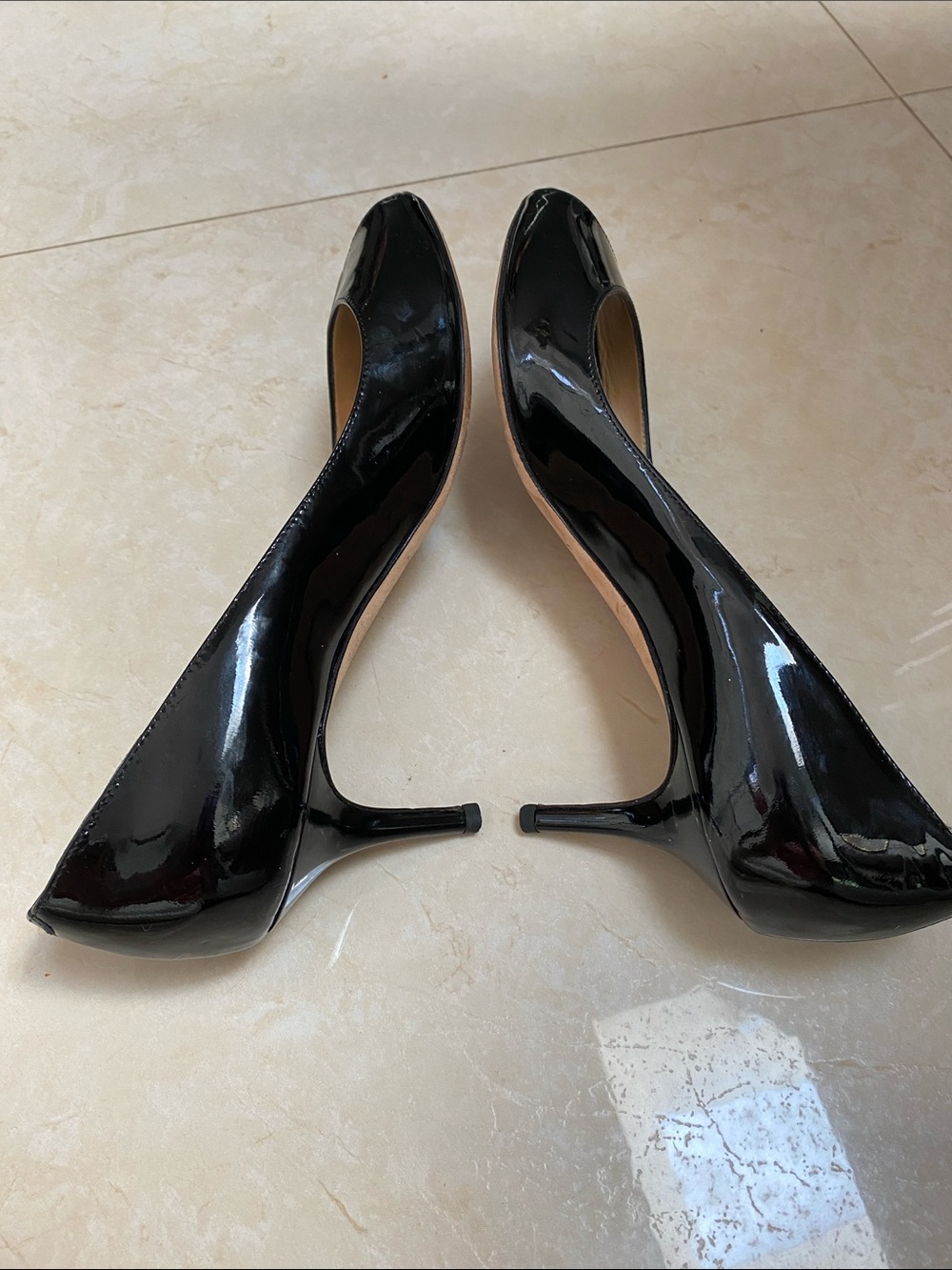 Jimmy Choi London Black Patent Leather Pumps Shoes Peep Toe 38.5 Italy Made - Picture 5 of 6
